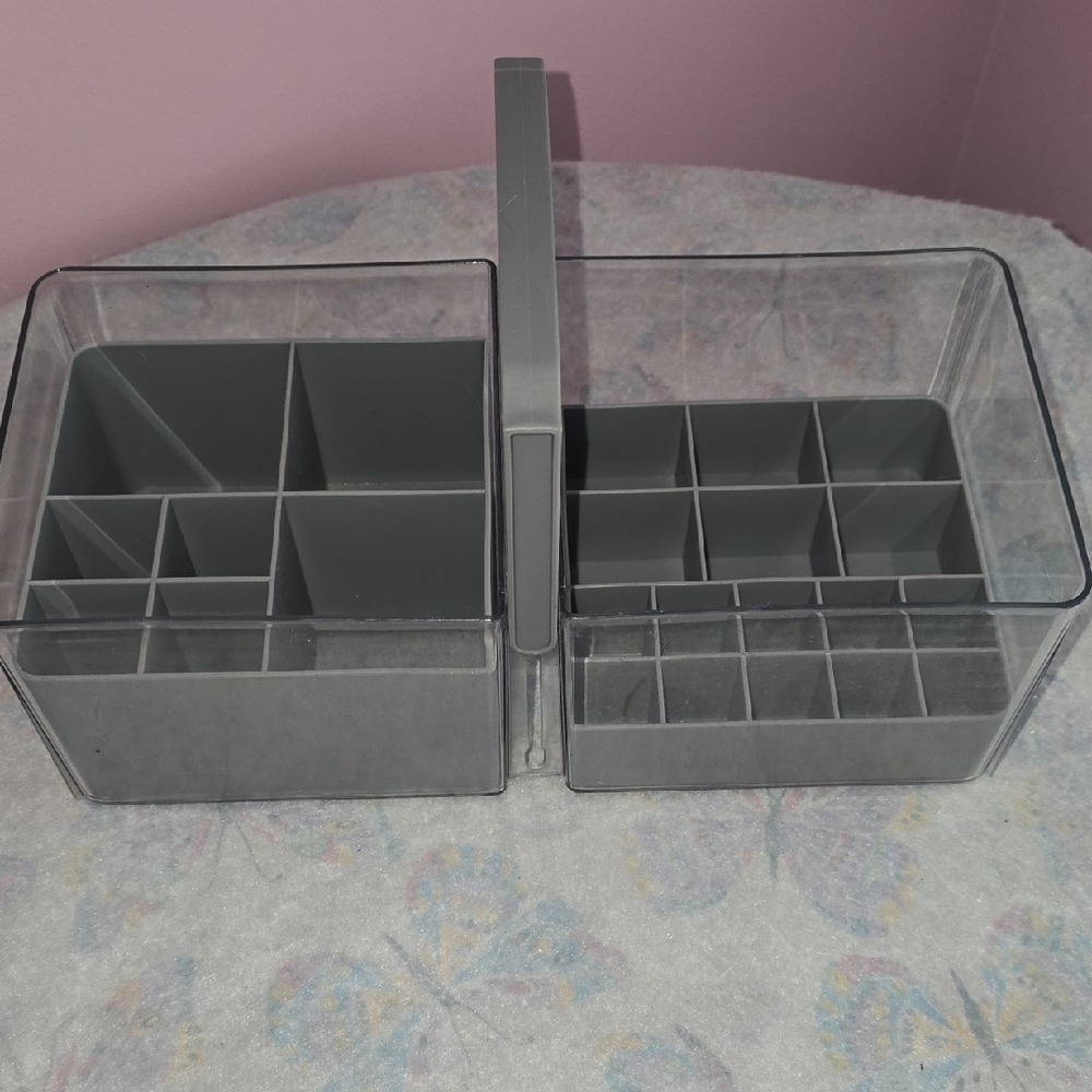Transparent Gray Makeup Organizer with Handle